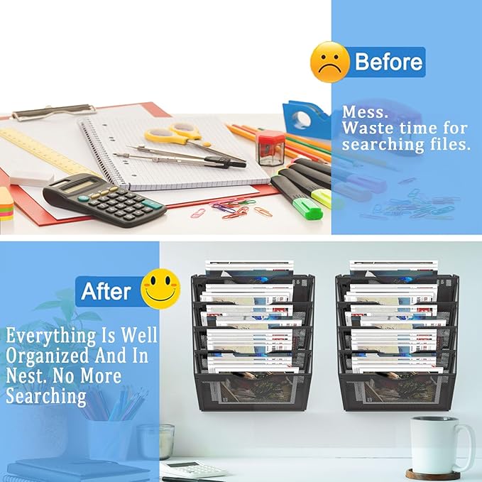 5 Tier Magnetic File Holder for File Cabinets, Refrigerator, Whiteboard, Office, No Drilling Installation Large Capacity Black Magnetic File Holder