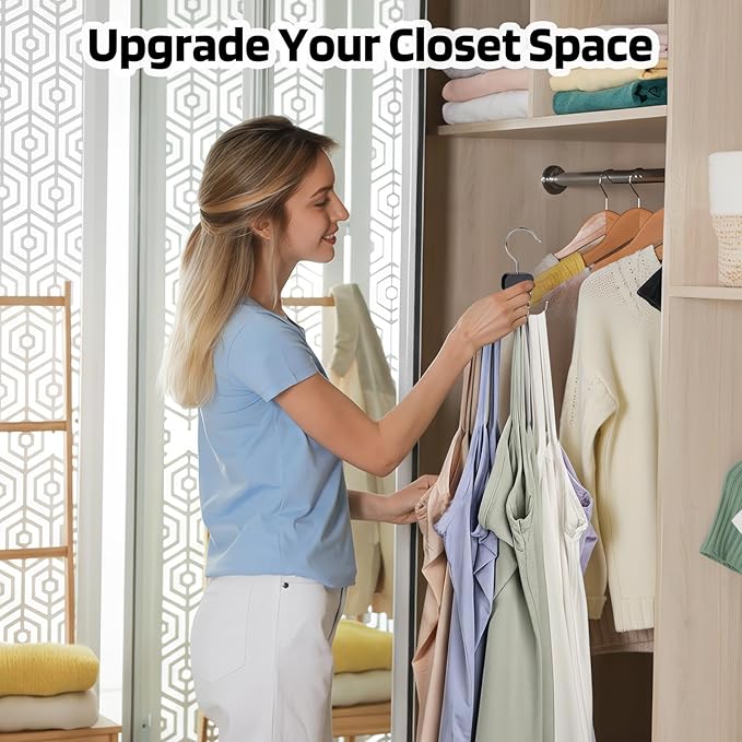 3 Pack Tank Top Hangers, 2025 Upgraded Bra Hanger for Closet Organizer & Storage, 360° Rotating & Foldable Design, Wooden Space-Saving Hanger for Tank Tops, Bras and More (Black)