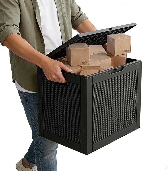 32 Gallon Outdoor Storage Box, Resin Deck Boxes Outdoor Waterproof For Patio Furniture, Garden Tools, Pool Supplies, Lockable And UV Resistant (a Set of 2,Rattan Black)