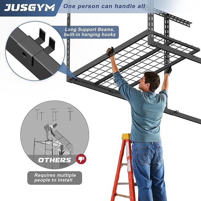 3X6FT Overhead Garage Storage Rack, 26"-40" Height Adjustable Garage Ceiling Storage Racks, Heavy Duty Metal Overhead Storage Organizer System, 450LBS Weight Capacity