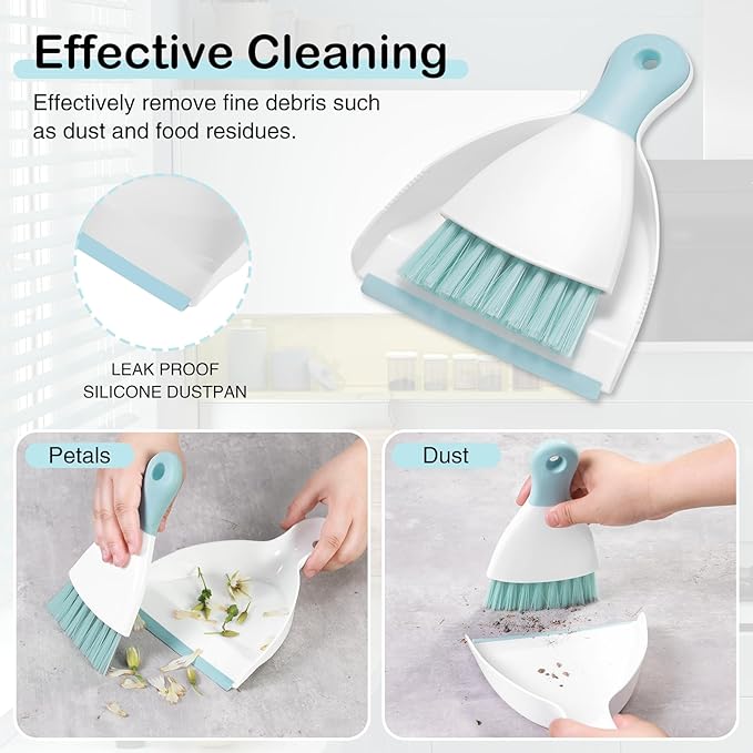 NACENA Mini Dustpan and Brush Set 2 Pack, Small Broom and Dustpan Set Dust Pan and Mini Hand Broom Dustpan and Broom Combo Compact for Home Table Keyboards Sofa Kitchen, Blue