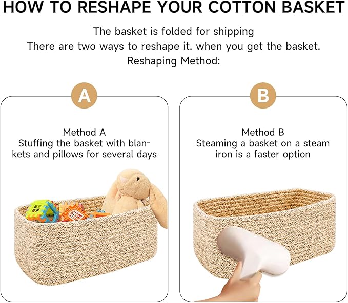 Small Storage Baskets for Organizing | Closet Organizer Bins | Shelf Toy Basket | Woven Rope Baskets | Cube Decorative Box | Shallow Basket | 11.5x7.5x4.7” | 4 Packs Navy Blue