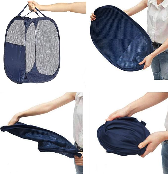 2 pop-up Laundry Hampers，Foldable mesh Laundry Baskets (Each with 2 Reinforced Handles), Blue ……
