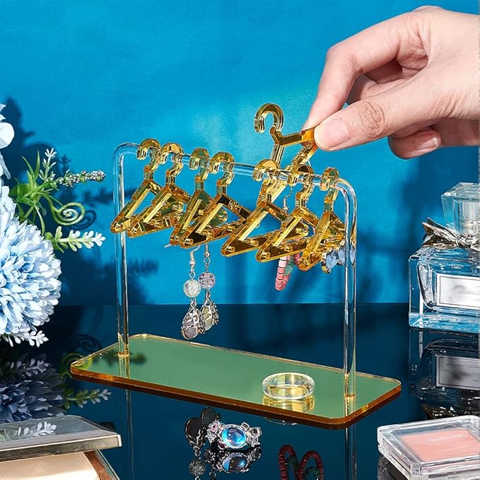 PH PandaHall Earring Holder Stand, Cloth-Horse Shape Jewelry Display Gold Dangle Earring Hanging Organizer Acrylic Ear Studs Display Rack for Retail Show Personal Exhibition, 2.3x5.9x4.2inch