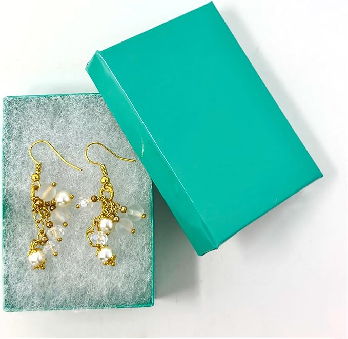 12 Pack Teal Green Cotton Filled Color Paper Cardboard Jewelry Box for Necklace, Ring, Earring, Pendant, Pocket Watch, Body Jewelry, Beads and Gems Size-3 1/16" x 2 1/8" x 1" - by R J Displays