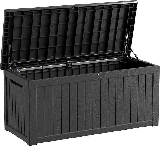 270 Gallon Lockable Resin Outdoor Storage Box, Waterproof & Weather Resistant Deck Box for Patio Cushion, Garden Tools & Pool Accessories, Black
