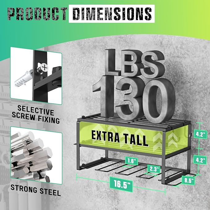 3-Tier Heavy Duty Steel Power Tool Organizer, Matte Black, 3 Layers Tool Rack Cordless Drill, Floating Shelf Wall Mounted, 4 Drill Holders