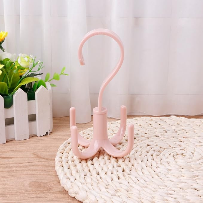 Tebatu 360 Degree Rotating Belt Hanger Scarf Tie Rack Holder Hook Closet Organizer - Pink