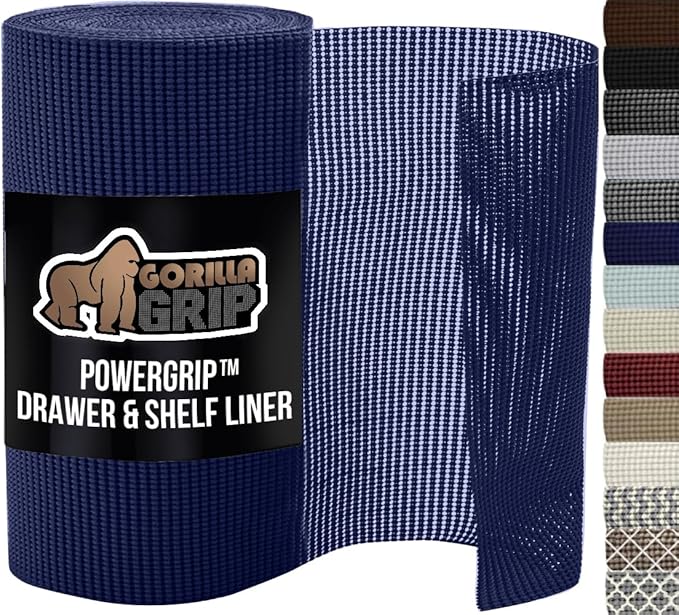GORILLA GRIP powerGRIP Drawer Shelf and Cabinet Liner, Thick Strong Hold, Non-Adhesive Liners Protect Kitchen Cabinets and Cupboard, Bathroom Drawers, Easy Install, Breathable Mat, 20" x30', Navy Blue