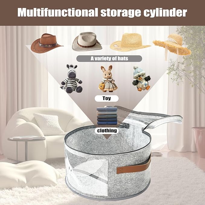 STARGAZ Oversized Clear Hat Storage Bag, Hat boxes for women storage, Cowboy hat storage, Hat accessories, hat organizer for closet, hat travel case with Handle, Holds Up to 10 Hats(Light Gray 2 Pack)