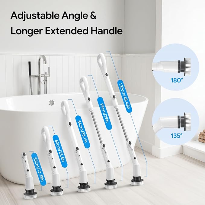 Electric Spin Scrubber, 2026 New Cordless Cleaning Brush, Shower Cleaning Brush with 7 Replaceable Brush Heads, Power Scrubber 3 Adjustable Speeds, Detachable Long Handle & IPX7 Waterproof