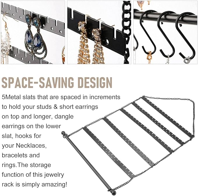 Wall Earring Organizer, Hanging Jewelry Organizer Earring Holder Stand for Hanging Earring, Necklace, Bracelet, Black