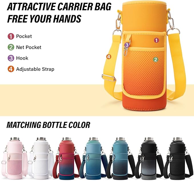 National Parks Water Bottle – 40 oz Insulated Stainless Steel Bottle with 63 Hand-Drawn Park Stickers, Carrier Bag, Strap & Gift Box – BPA-Free – Ideal for Hiking, Camping & Travel