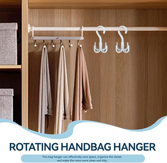 2PCS Rotating Handbag Hanger, 360 Degree Rotating Closet Organizers with 4 Claws, Scarf Tie Rack Hooks for Belts 4 Colors, Multifunctional Closet Handbag Hook Scarf Hanging Rack for Bedroom(Blue)