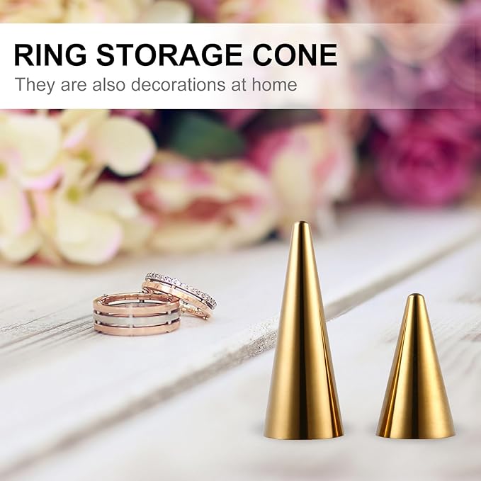 Cabilock Ring Cone Stand and Jewelry Ring Holder 2pcs Set Large and Small Metal Cone Rack and Display Home Accessory Organizer for Jewelry Collection