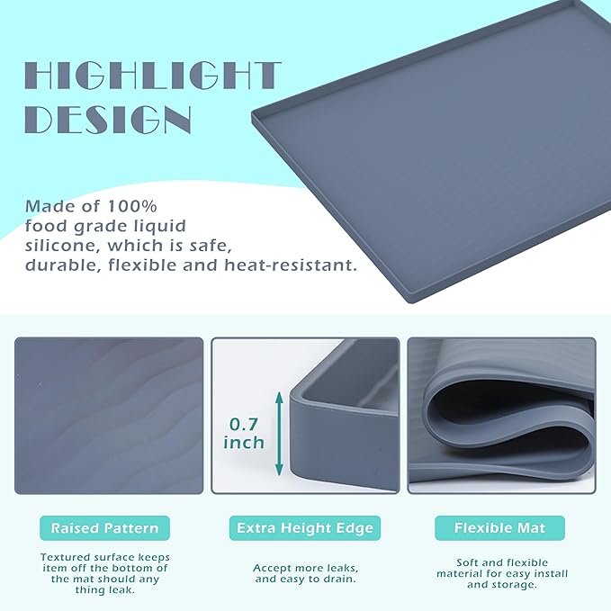 URMONA Waterproof Silicone Under Sink Mat 31'' x 19'' Shelf Liner for Kitchen and Bathroom, Cabinet and Counter Protector, Storage and Organizers, Litter Mat, Pet Cat Puppy Essentials(Black)