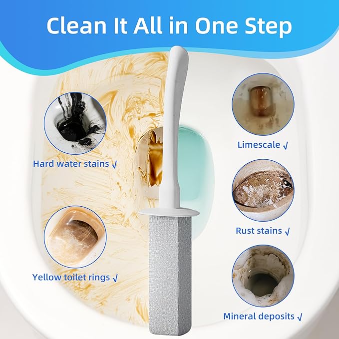 Toilet Brush and Holder Set with Pumice Stone – Long Handle Toilet Bowl Brush, Anti-Splash Scrubber, Ventilated Drip-Free Base, Deep Cleaner for Hard Water Stains, Limescale, Toilet Rings, Grey