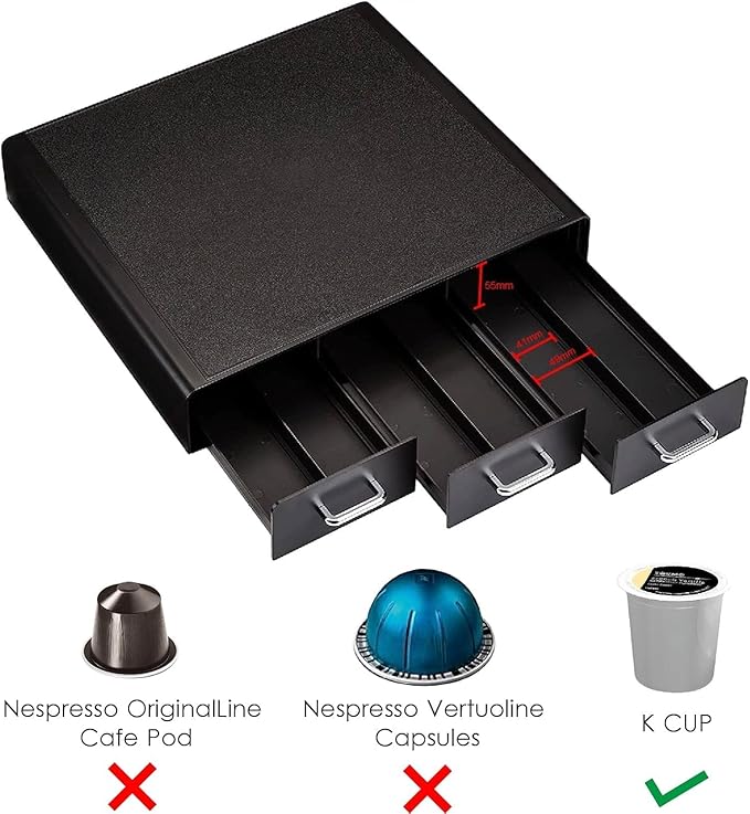 Amazon Basics Coffee Pod Storage Drawer for K-Cup Pods, 36 Pod Capacity, Black (Pack of 6)