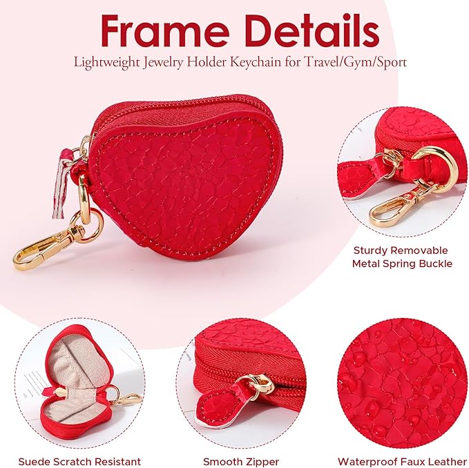 Jewelry Ring Holder Keychain – Portable Travel Gym Jewelry Storage Case for Rings Earrings Studs Necklace, Mini Jewelry Organizer Box Gym/Sports Jewelry Case (Jewelry Holder-Red)