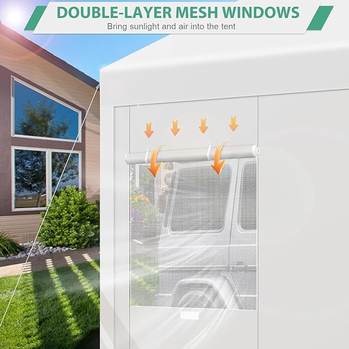 COBIZI Carport 12x20Ft Heavy Duty Portable Garage, 2.0 Powder Coated Frame(Better Than Galvanized), Waterproof Shelter with Removable Sidewalls & Windows, Built-in Sandbags, for Car/Boat/SUV, White