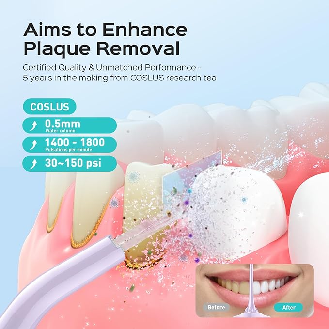 COSLUS Water Dental Flosser Pick for Teeth C30(FC5360): 4 Modes Cordless 300ML Larger Tank Portable Water Teeth Cleaner Picks IPX7 Waterproof Flossing Machine for Home Travel Purple