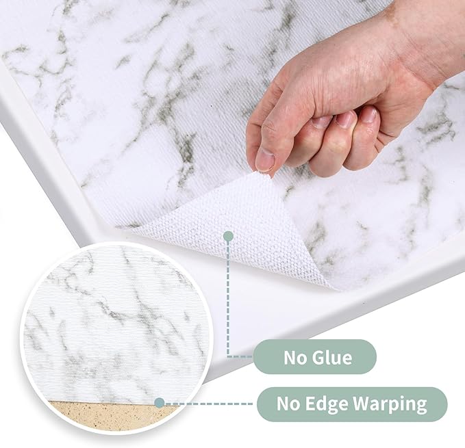 2-Layer Drawer and Shelf Liner for Kitchen Cabinet: 35.4 in X 19.69 Ft Non Slip Waterproof Shelf Paper Non Adhesive Refrigerator Liners White Marble Easy Liners for Bathroom with Knife Tape Measure