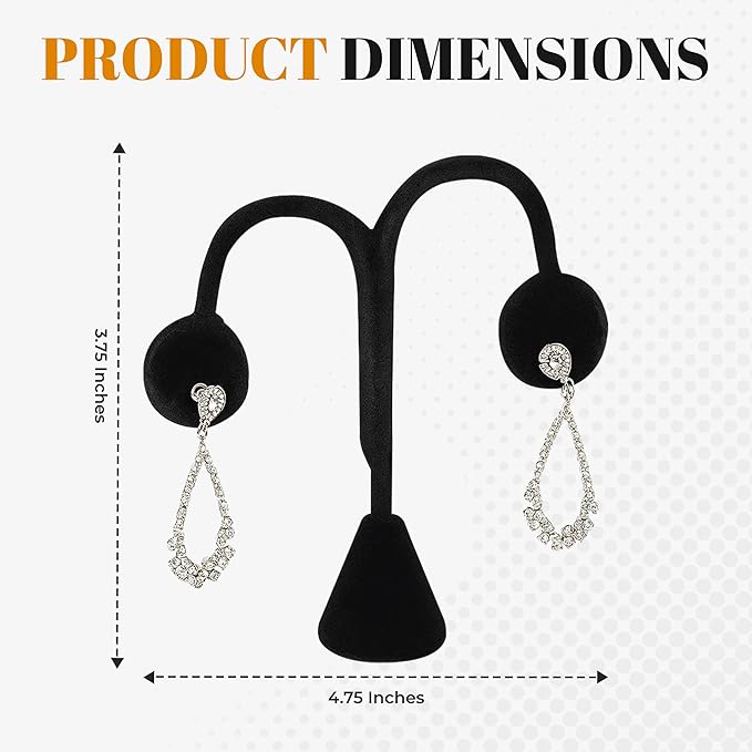 Novel Box 2 Pack Black Velvet Earrings Display Stands 3 3/4 x 4 3/4 Inches - Jewelry Stand Earring Organizer for Women - Elegant Earrings Stands for Craft Shows, Selling & Personal Use