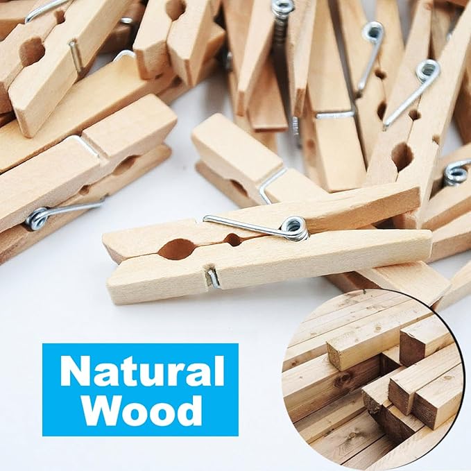 SenseYo 200 Pcs 2.9 Inch Wooden Clothespins Clips for Hanging Clothes, Craft, Home