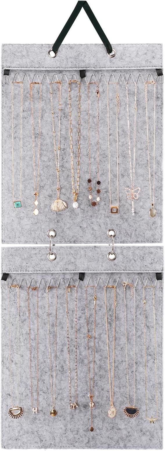 Lolalet Hanging Jewelry Organizer, Necklaces Wall Closet Door Storage, Accessories Jewelry Display for Women Girls -Grey