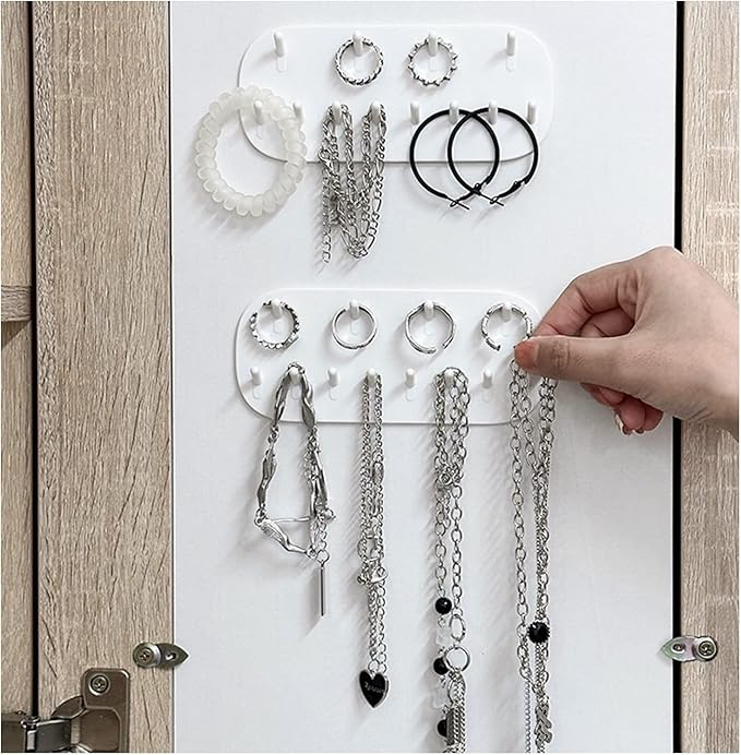 Andiker Wall Mounted Necklace Holder, Hanging Jewelry Organizer with 12 Hooks, Jewelry Hangers for Necklace Bracelets, Earrings, and Keys (White)