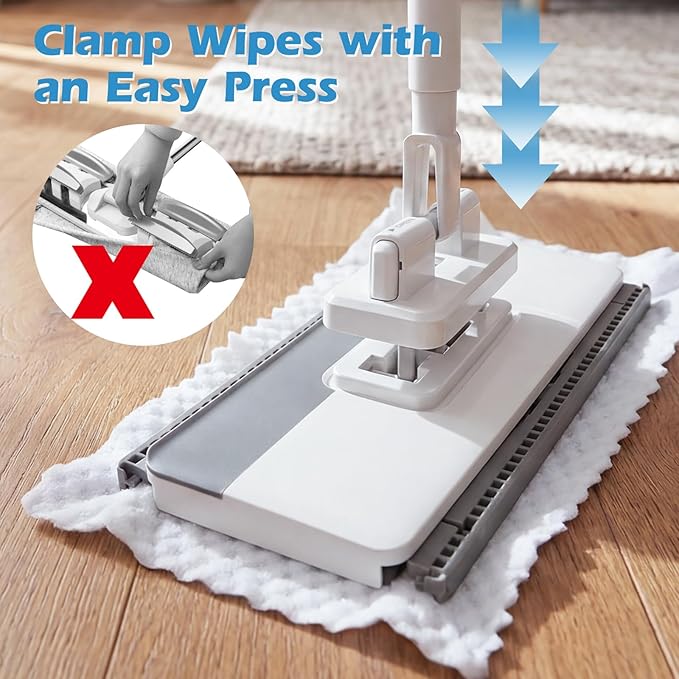 Mini Sweeper Mop,Masthome Reusable Clamp Mop with 50 " Stainless Steel Handle,1 Second Installation,Flat Dust Mops for House Wall,Bathroom, Windows, Corners, Includes 1 Sweeping Cloth