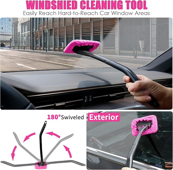 Viewsun 20PCS Car Cleaning Kit, Pink Car Interior Detailing Kit with Drill Brush Set, Windshield Cleaning Tool, Detailing Brushes, Wire Brushes, Cleaning Gel, Complete Cleaning Supplies for Women
