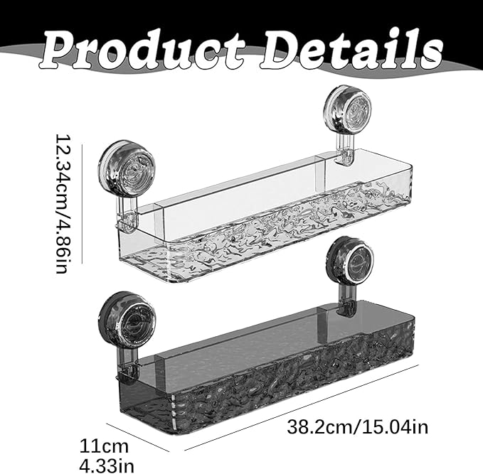 No-Drill Bathroom Suction Storage Box,Corrugated Suction Cup Storage Holder,Powerful Suction Storage Box,Removable Hanging Storage Basket, No Drilling Shelves Caddy, Ripple Acrylic (Long style-Clear)
