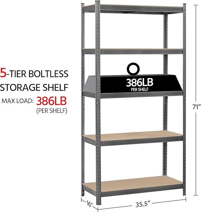 Topeakmart 5-Tier Garage Storage Shelving Unit Adjustable Metal Shelves Heavy Duty Utility Shelves Storage Racks-Dark Gray, 35.5 x 16 x 71 Inch