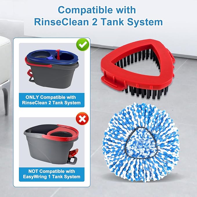Mop Replacement Heads for O Cedar RinseClean 2 Tank System,2 Microfiber Mop Head Refills,1 Scrubber mophead and 1 Mops Base Combo Set for O-Cedar 2 Tank,MOp Replace Heads for Wet/Dry Floor Cleaning