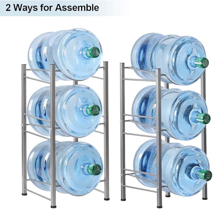 LIANTRAL Water Cooler Jug Rack, 5 Gallon Water Jug Holder Water Bottle Storage Rack, 5 gallon water jug stand, 3 Tiers, Silver