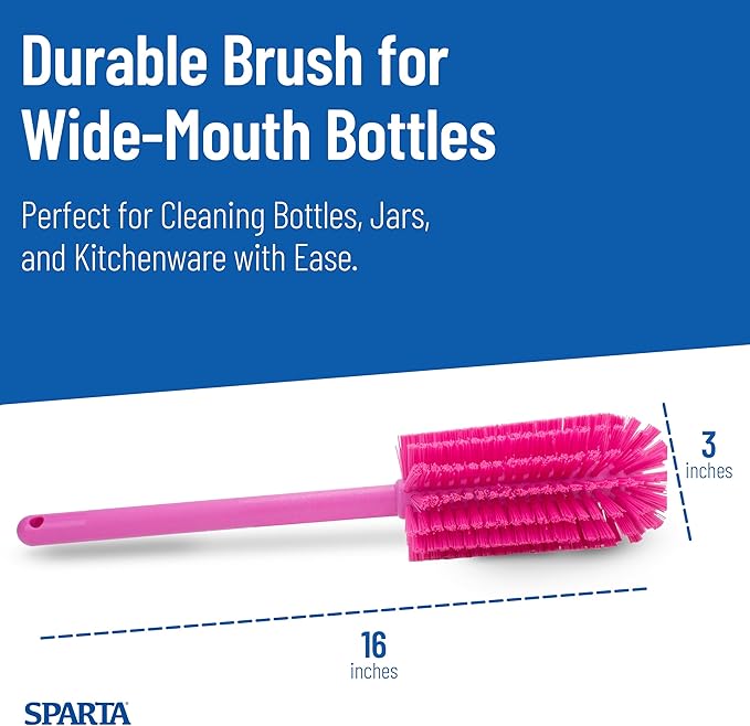 SPARTA Scrub Brush Bottle Brush, Dishwasher Safe Brush with Hanging Hole for Cleaning, Plastic, 16 Inches, Pink, (Pack of 4)