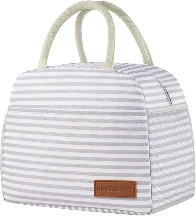 Lunch Bag Women/Men Lunch Box Women/Men (Grey+White Stripes)