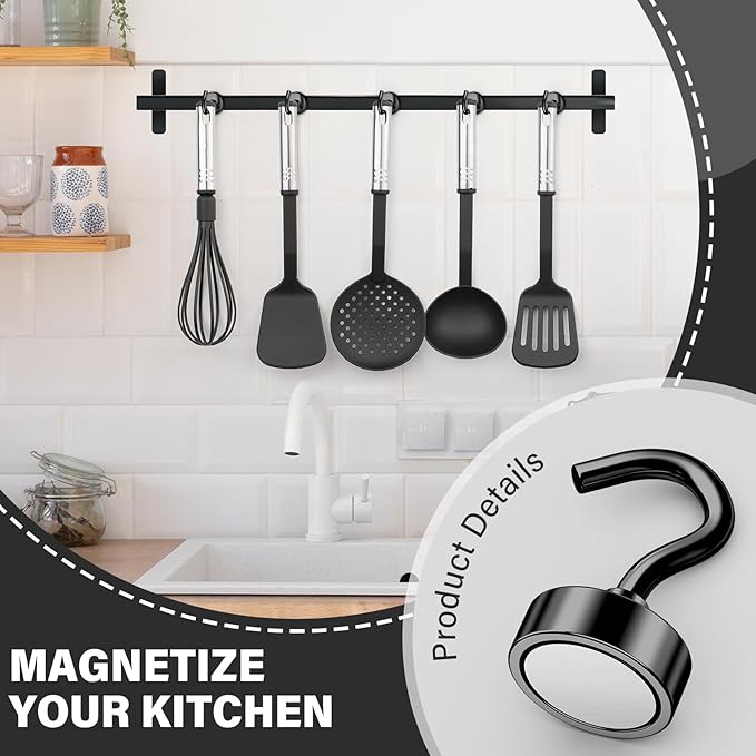 38Pack Heavy Duty Magnetic Hooks, 25LBS Powerful Black Metal Neodymium Magnets Hooks for Hanging, Magnets with Hooks Perfect for Home, Kitchen, Bathroom, Office, Cruise Must Haves
