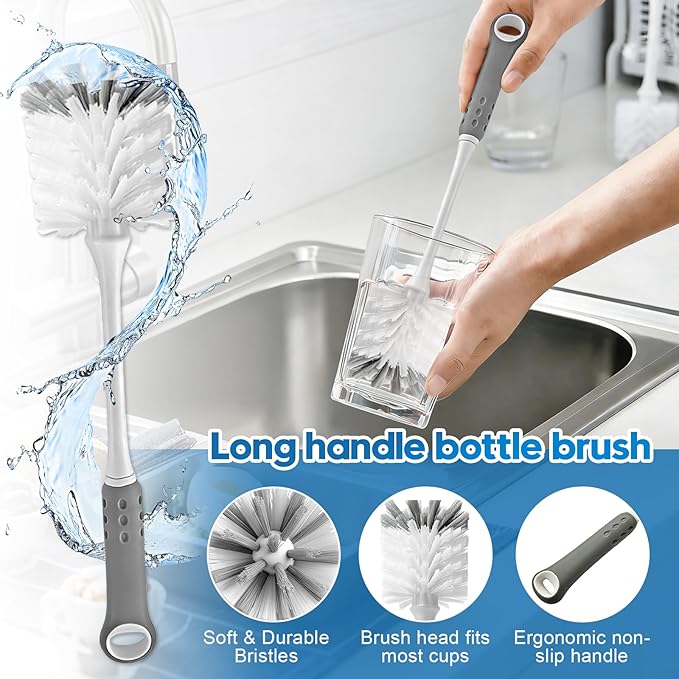 14 Pcs Bottle Brush Cleaner Set, Water Bottle Brush with Long Handle, Kitchen Scrub Cleaning Brushes, Straw & Lid Brushes for Glass, Cups, Coffee Mugs, Sports Bottle