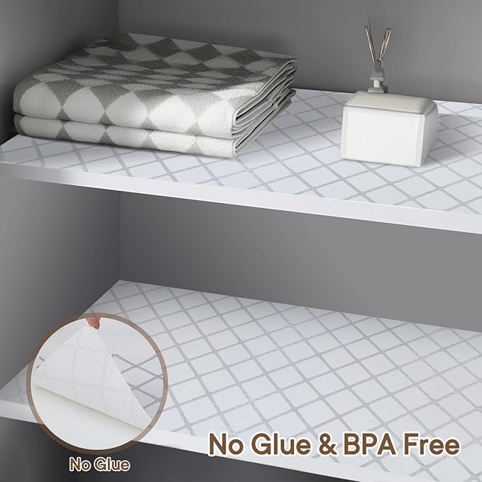 Shelf and Drawer Liner for Kitchen Cabinets Non-Adhesive, Strong Grip Non-Slip Thickened Cabinet Liners for Shelves, Waterproof Mats for Dresser Cupboard, Silver Stripe, 12 in x 30 Feet