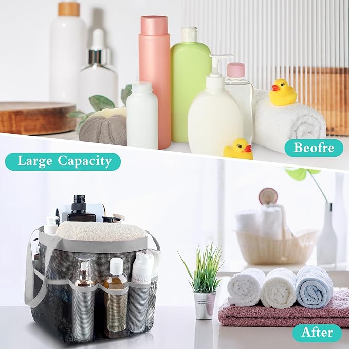 Attmu Mesh Shower Caddy Portable, Quick Dry Hanging Shower Tote Bag for College Dorm Room Essentials, Large Capacity Shower Caddy Dorm for Bathroom Gym Swimming