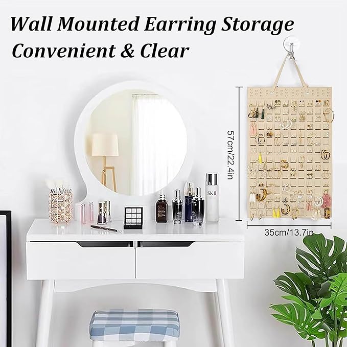 Hanging Jewelry Earrings Necklaces Holder For Women Large Capacity Wall Mounted Earring Bracelet Brooch Sunglasses Organizer (khaki Earrings Holder)