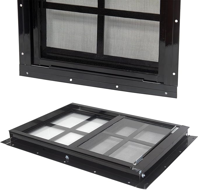 Yuzzy 24" x 36" Shed Windows with Tempered Glass and Fiberglass Screen, 2 Pack Small Sliding Windows for Shed, Chicken Coop, Playhouse, Household, Garage, Barns (Black)