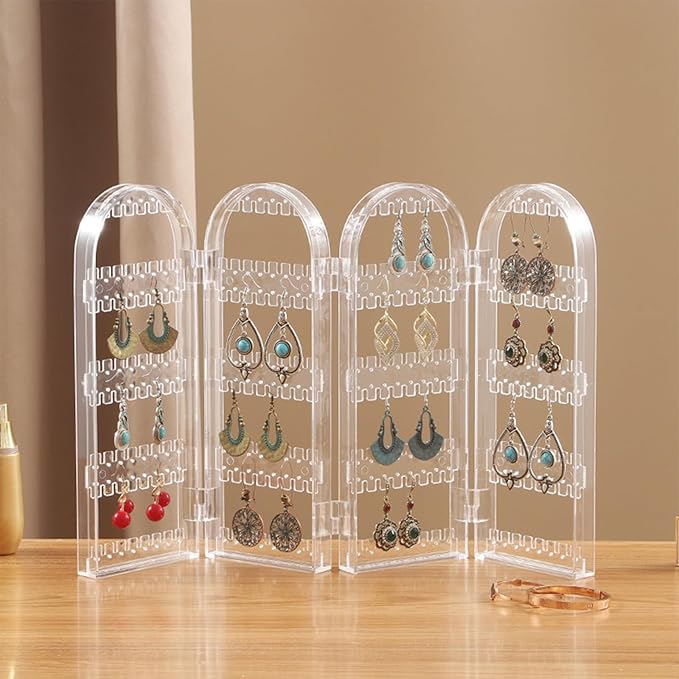 CHILDWEET Acrylic Earring Necklace Display Rack Jewelry Organizer Multi-layer Rotating Jewelry Holder for Home Desktop Storage and Hanging Accessory Organizer