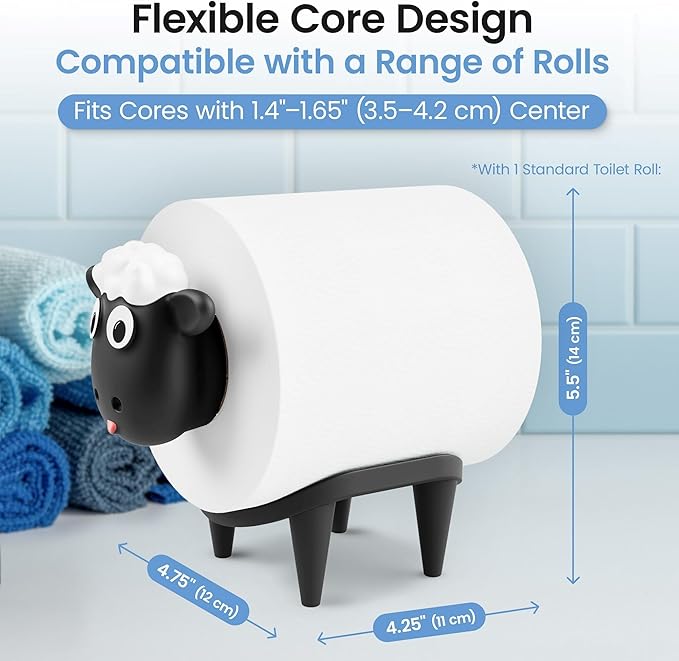 Sheep Toilet Paper Holder 3-Pack, Black Sheep Funny Bathroom Decor, Free Standing Cute Animal Toilet Paper Organizer, Unique Bathroom Accessories, Modern Farmhouse Decor, No Assembly, Gift-Ready