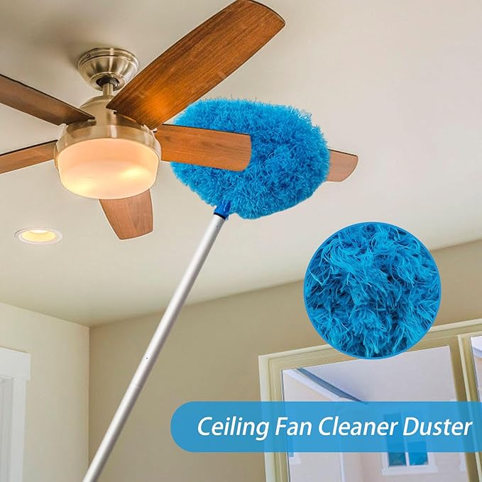 Ceiling Fan Cleaner Duster,Reusable Microfiber Ceiling Fan Blade Cleaner Duster with Extendable Long Handle Removable 13 to 48 in for Cleaning Bookshelves,Door,Window Top (Blue)
