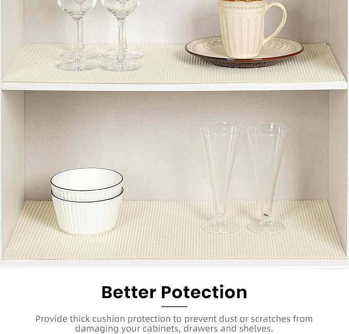 BAGAIL Drawer and Shelf Liner, 17.5 in X 20 Ft Non-Adhesive Shelf Liners for Kitchen Cabinets, Thick Strong Grip Liners for Desk, Shelves, Bathroom Drawers, Cabinet Protection - Cream