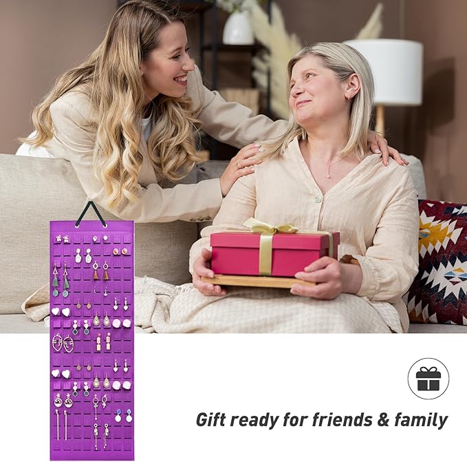 Lolalet Hanging Earring Holder Organizer with 20 Hooks for Women, Earring Organizer Wall Earrings Hanger Pierced Earring Storage, Felt Stud Earring Display, 608 Holes for Earrings - Purple, 1 Pack