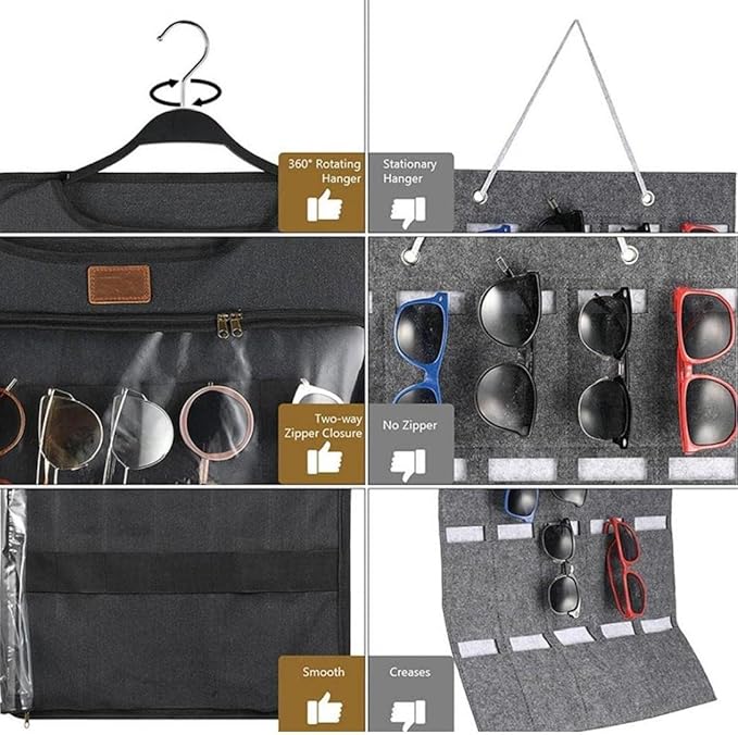Hanging Jewelry Organizer Dual Zippered 43 Pockets 360°Rotating Double Sided Storage Pouch Wall Door Necklaces Sunglass Earrings Holders